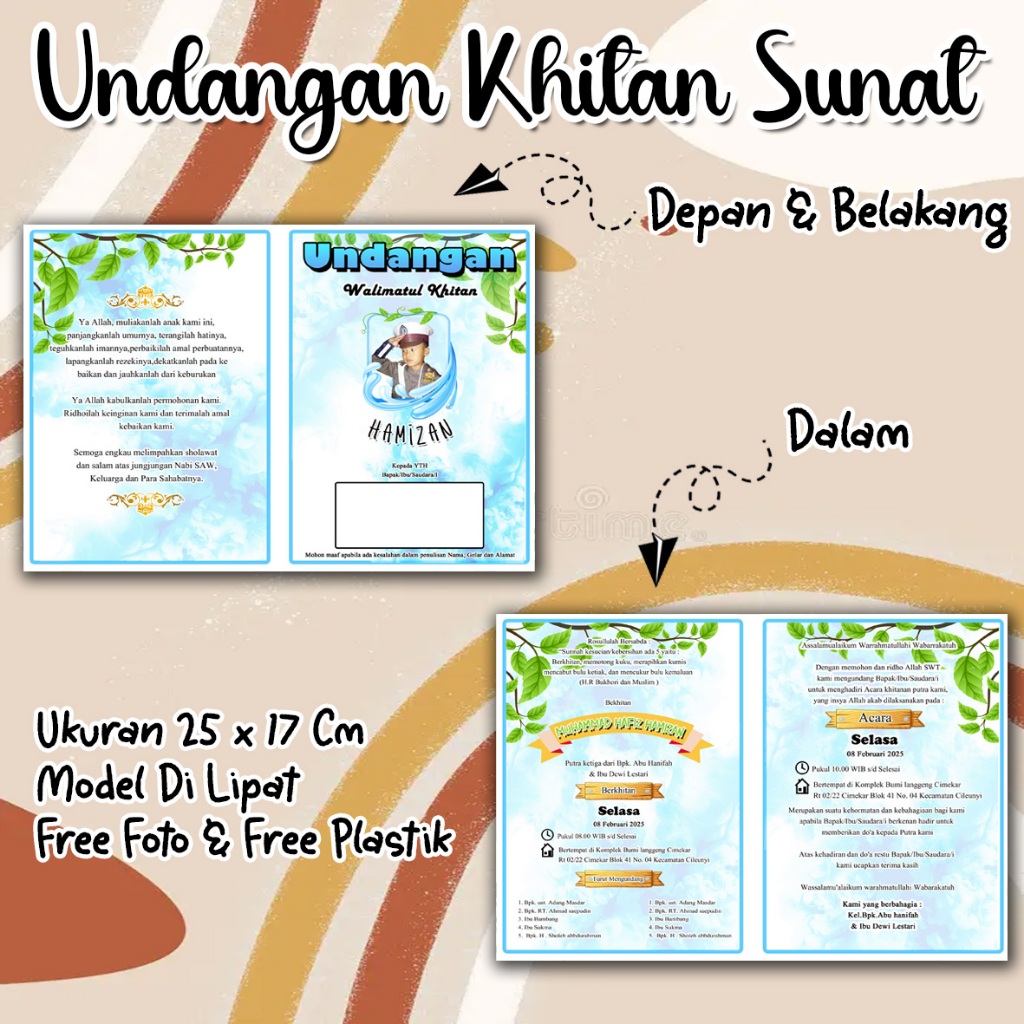 Undangan Khitan murah Kartu Khitan Undangan sunat simple Undangan khitan elegant (Uk01)