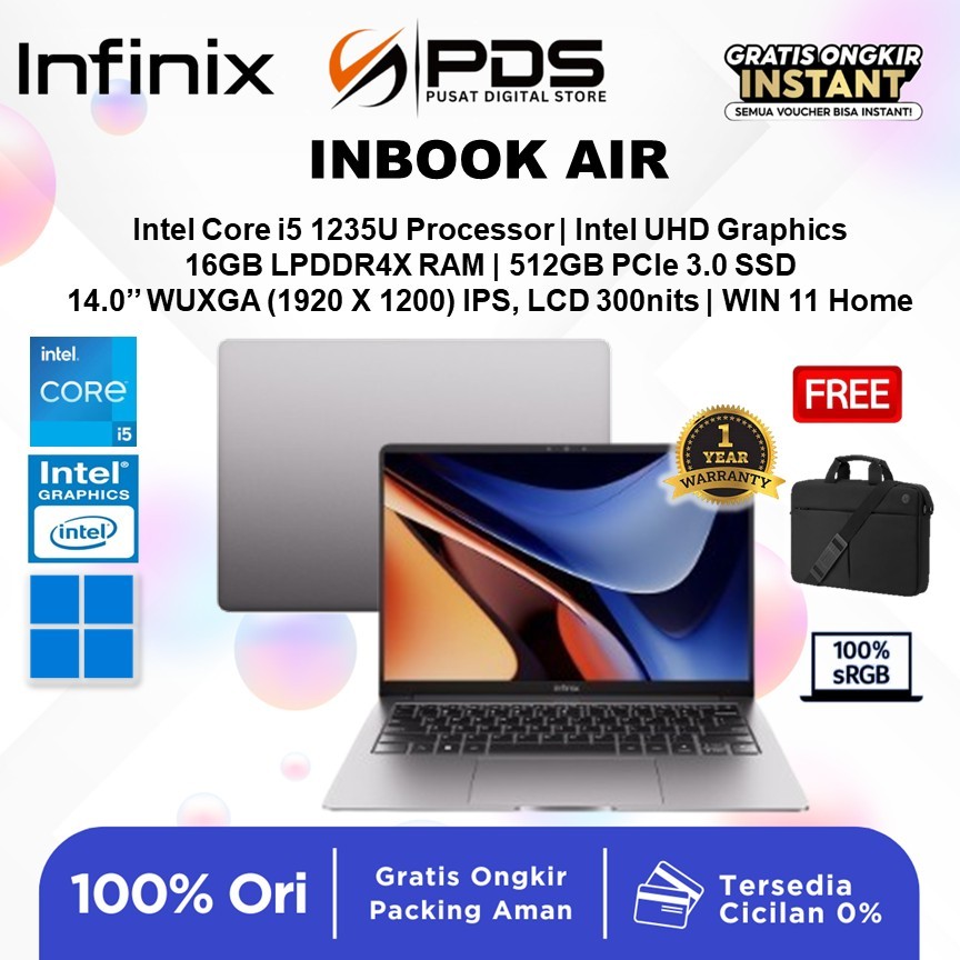 LAPTOP INFINIX INBOOK AIR CORE I5 1235U  RAM16GB 512GB 14.0 FHD IPS 100% SRGB WIN 11