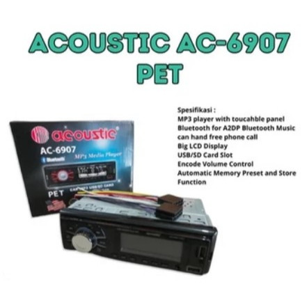 (AK) MP3 TAPE MOBIL SINGLE DIN HEAD UNIT ACOUSTIC AC 6907 PET NIN BLUETOOTH USB