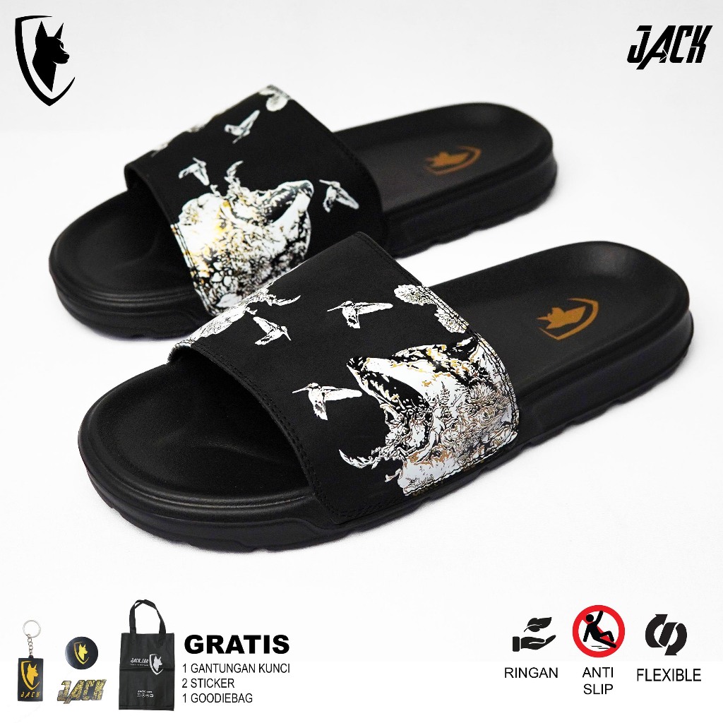 JACK IDN Sandal Pria Sendal Slop Flip Flop | SENDAL SLOP Wolfie Animal Edition