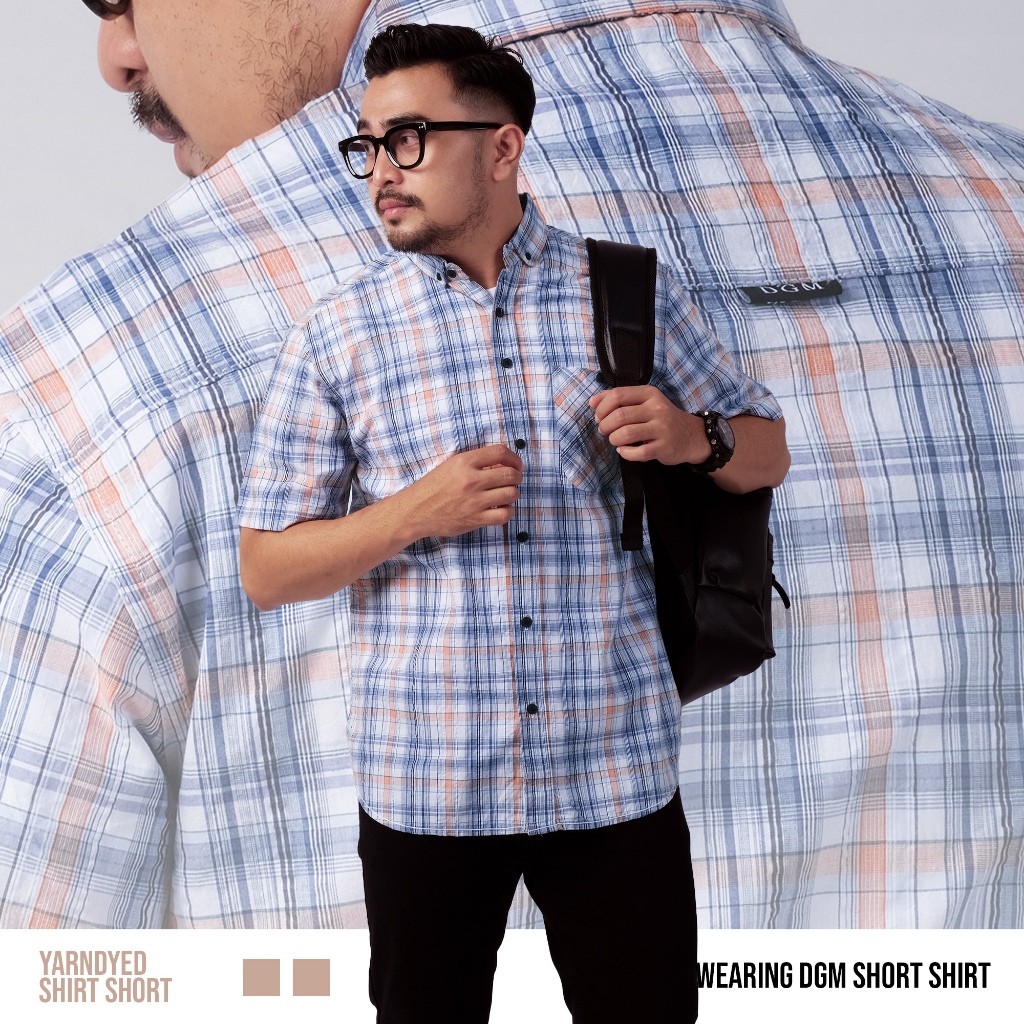 DGM Kemeja Pria Lengan Pendek Kotak Yarndyed Peach Kemeja Yarndyed 2776