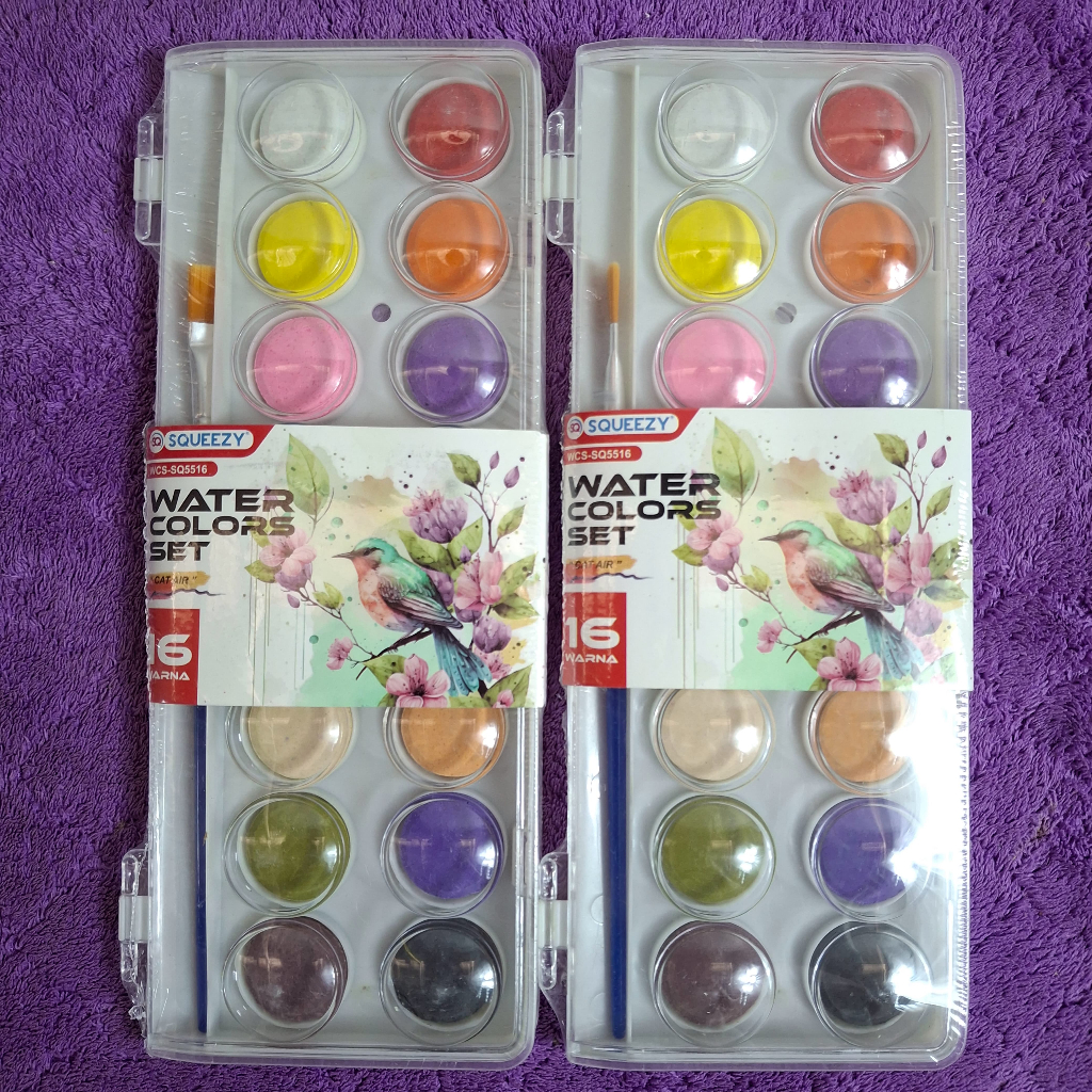 

(1 Set) Cat Air Watercolor Cake 16 Warna SQUEEZY WCS-SQ5516 + Bonus Kuas Lukis Water Color