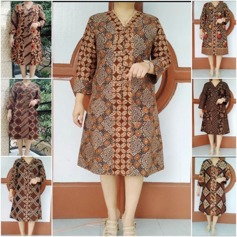 Dress batik etnik nusantara lapis furing resleting belakang katun