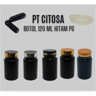 Botol Tablet 120 ml Hitam Crome Lis / Botol Hitam / Botol kapsul 120 ml Hitam