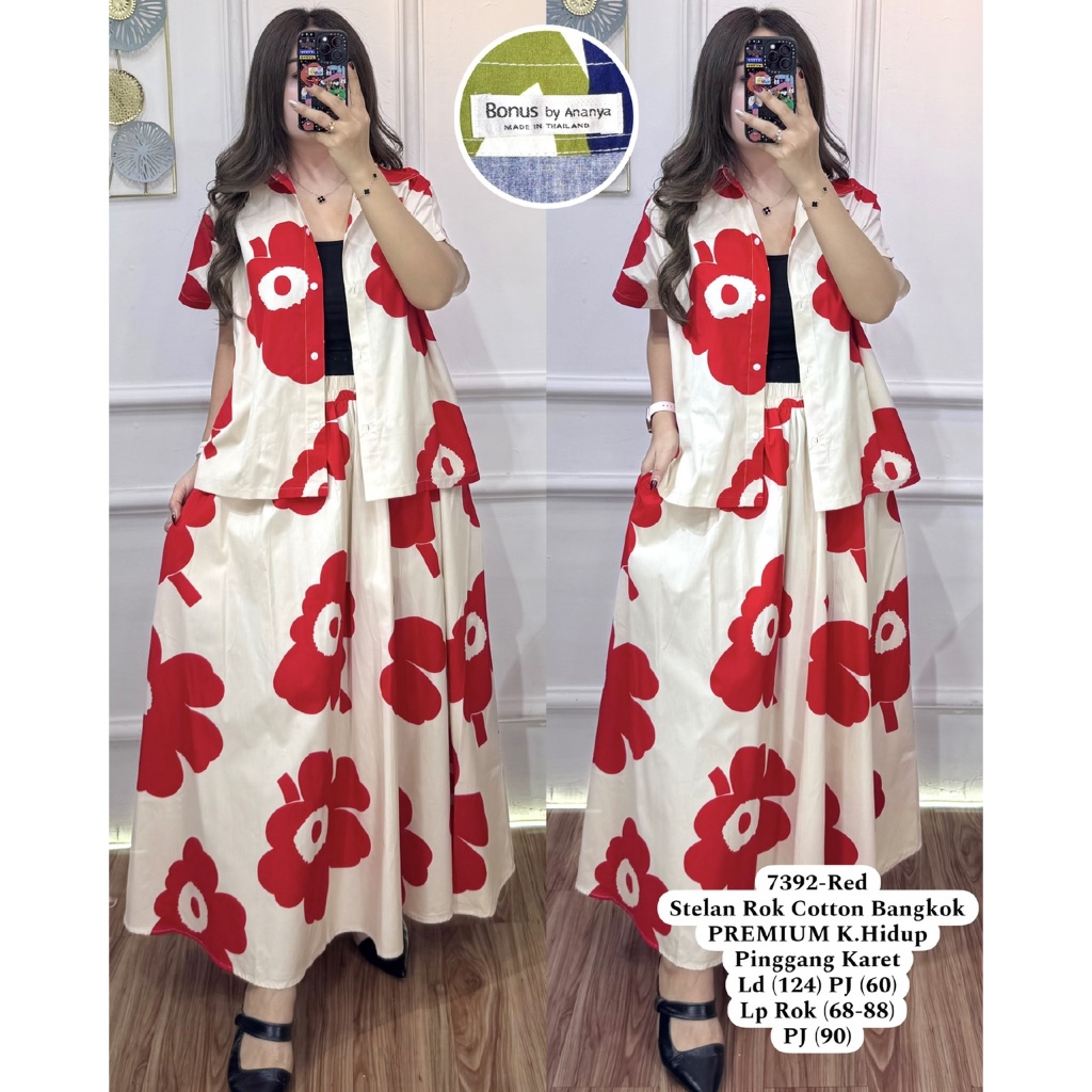 Setelan Rok Panjang Wanita Cotton Bangkok Motif Bunga Kode 7392