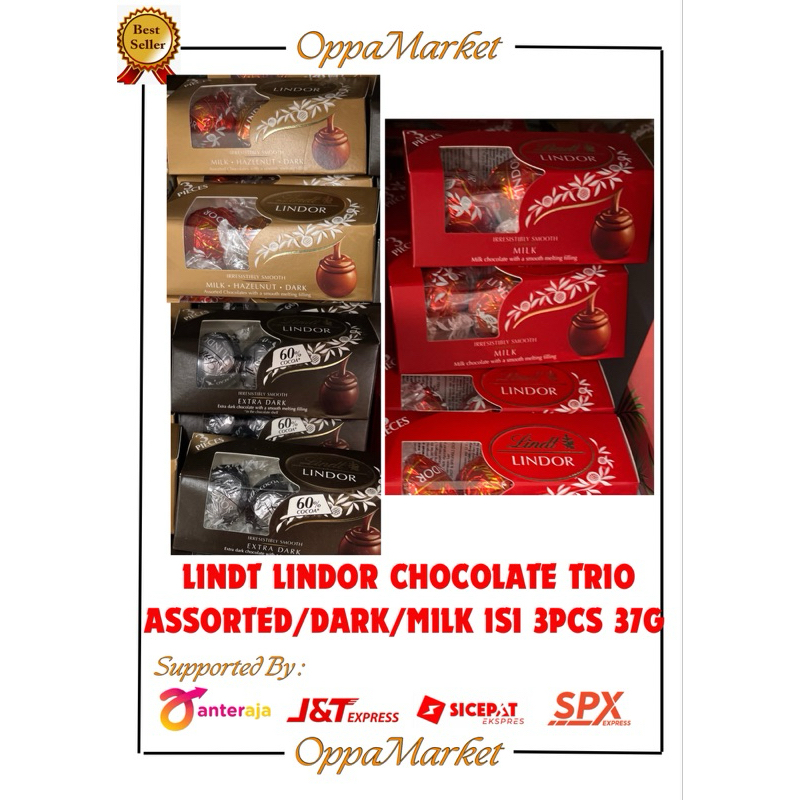 

LINDT LINDOR CHOCOLATE TRIO ISI 3PCS COKLAT IMPOR ASSORTED/DARK/MILK 37G