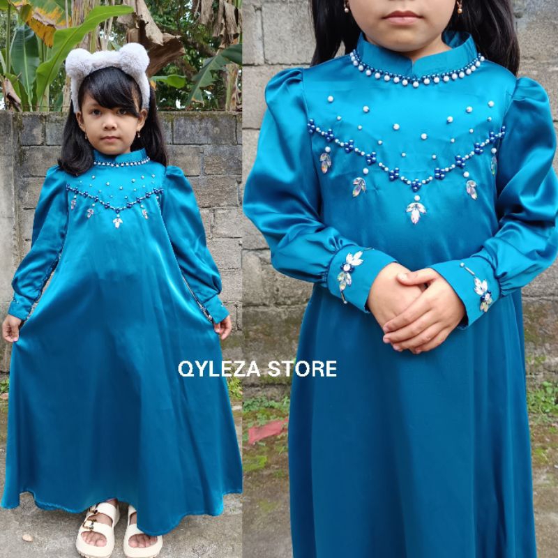 AQILLA DRESS ANAK SATIN BAJU GAMIS ANAK PEREMPUAN SATIN BAJU KONDANGAN ANAK BAJU LEBARAN ANAK