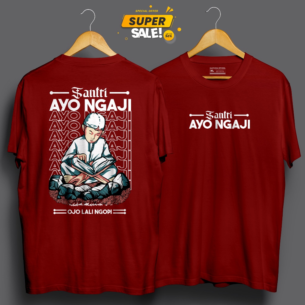Kaos Motif dakwah santri SANTRI AYO NGAJI - Baju kaos Kata Kata - T-Shirt Viral Combed 24s Pria Unis