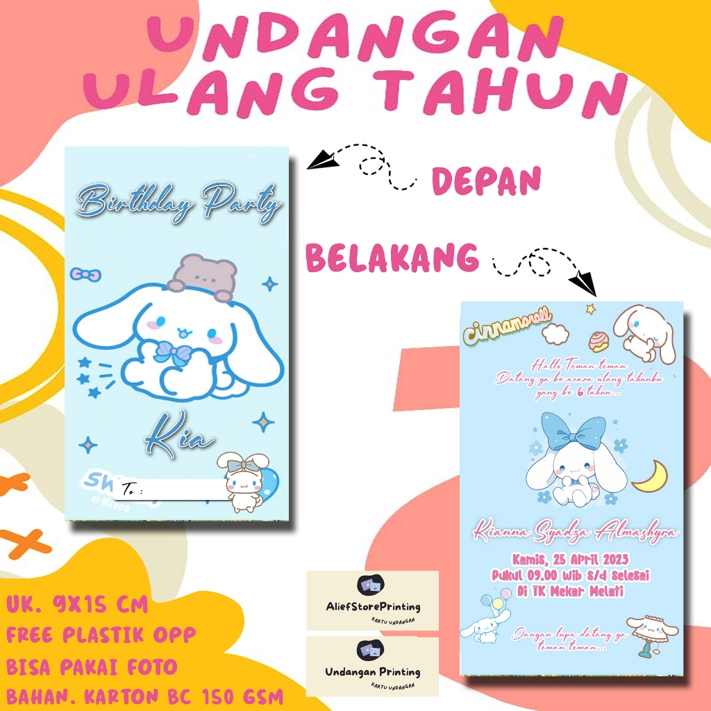 Undangan Ulang tahun Cinamonroll 01 Karakter Undangan Custom Nama Foto Undangan Ultah Anak