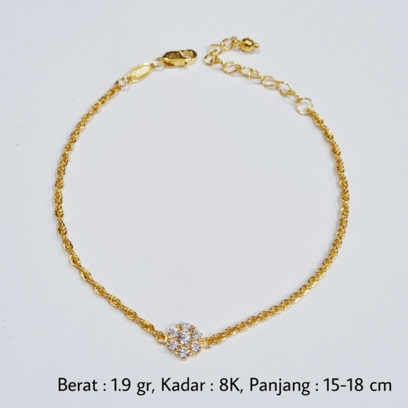 Gelang Rantai Emas Asli 8K 1.9 Gram 15-18 cm Model Tambang - B11