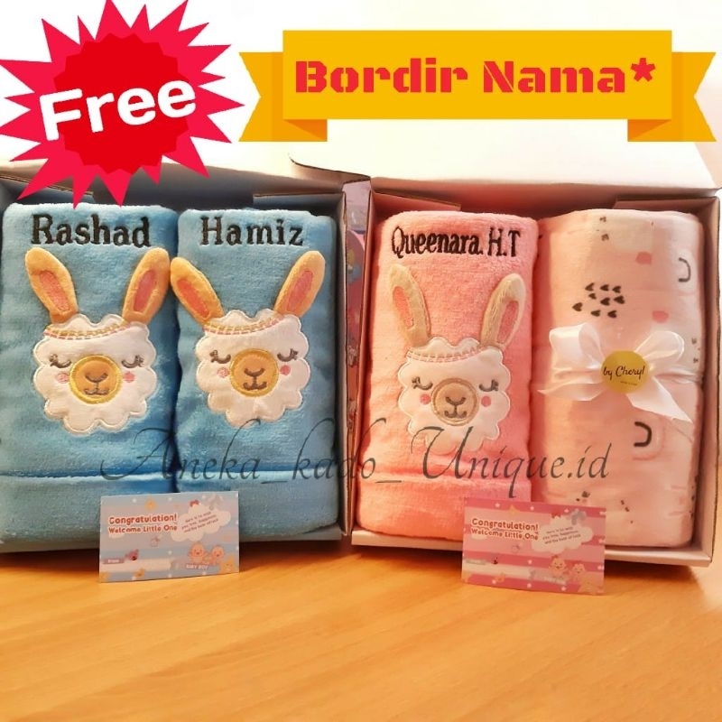 FREE BORDIR NAMA KADO BAYI CUSTOM Handuk dan Selimut Hampers Baby set Custom NAMA/Kado Lahiran/Hampe
