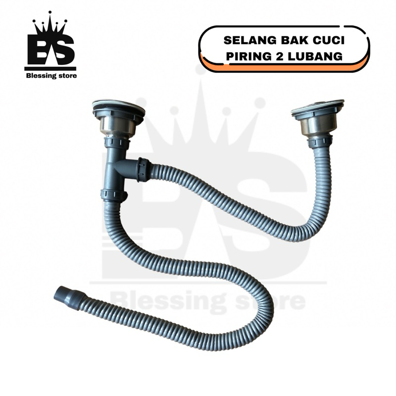Selang Pembuangan Wastafel Cuci Piring 2 Lubang Sink Stainless 1 Meter Komplit Afur