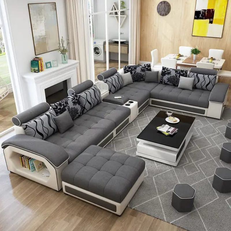 sofa ruang tamu minimalis / sofa leather u / sofa minimalis fullset