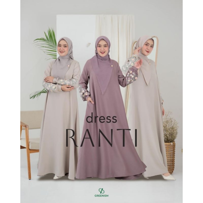 Ranti Dress Gamis Polos Aksen Bordir by Greenism