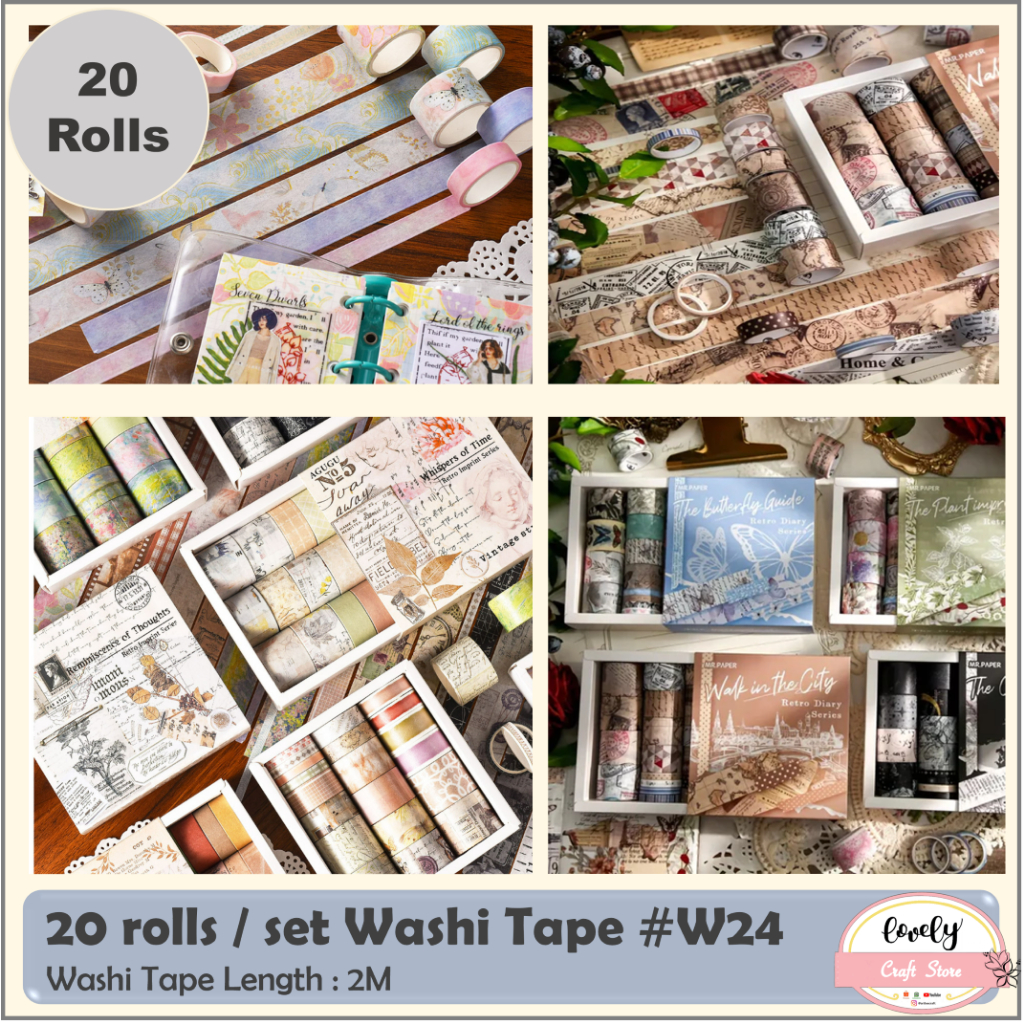 

LovelyCraftStore | Washi Tape W24 ~ 20rolls/set Selotip Kertas Art Deco Tape Journal Decoration Dekorasi Diary Bujo Scrapbook Mahar Decoration