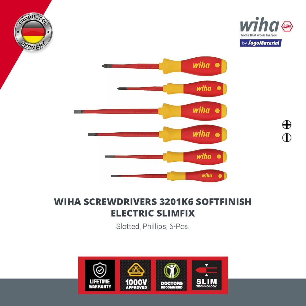 Wiha Insulated Screwdrivers 3201K6 Softfinish Electric Slimfix - Obeng Listrik Set Insulasi