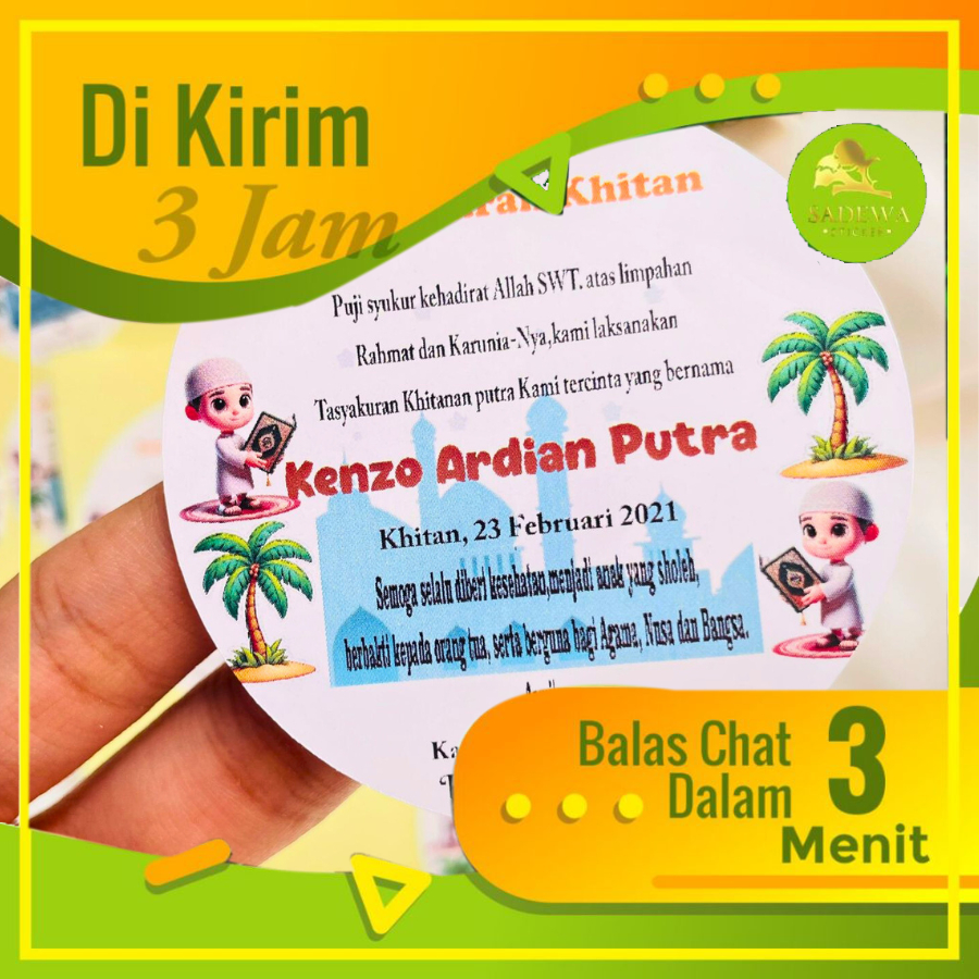 

12-15 Stiker Bulat Khitan / Cetak Sticker Khitan / Souvenir Khitan sticker bulat bahan chromo sadewa