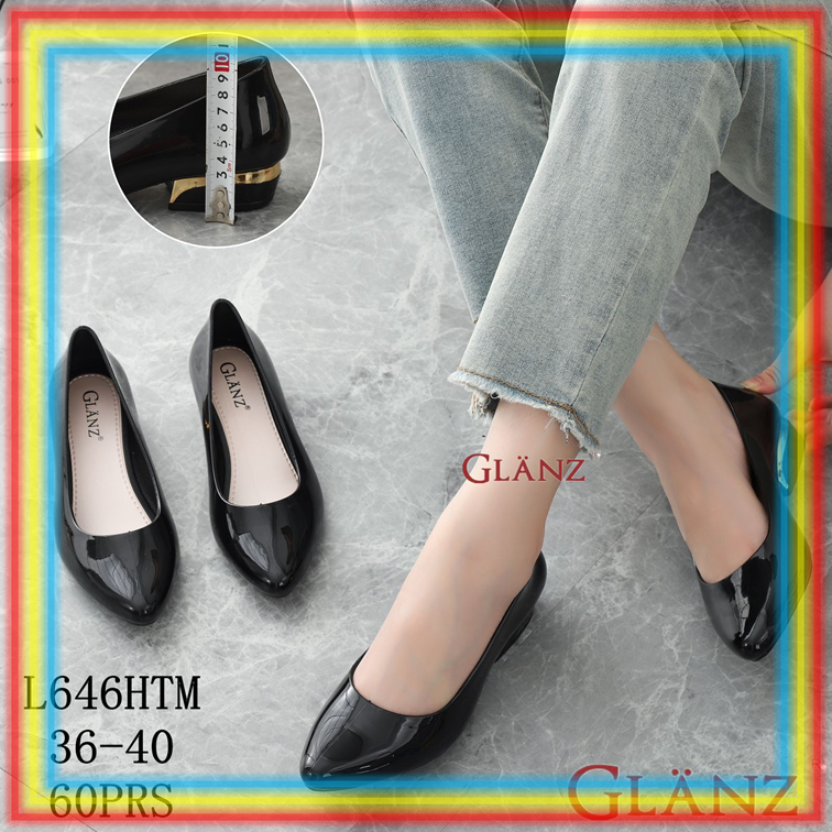 L646 Sepatu Wedges Jelly Kilap Glossy Glanzton Sepatu Kerja Wanita Premium Import Glanzton