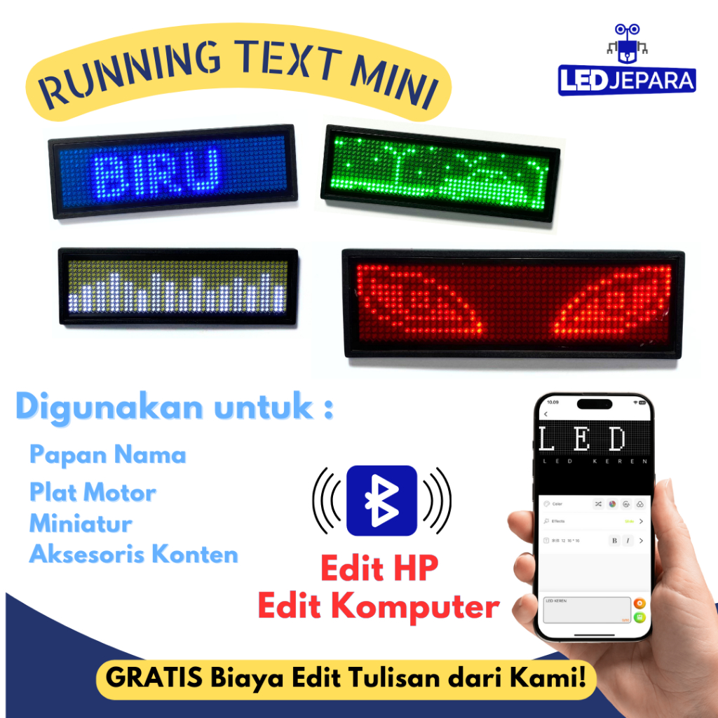 PAPAN NAMA LED RUNNING TEXT MINI TULISAN BERJALAN MINIATUR NAMETAG LED BADGE RUNNING TEXT MINIATUR