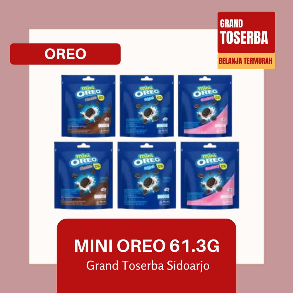 

MINI OREO 61.3G / BISKUIT SANDWICH MINI DENGAN KRIM RASA COKELAT, STROBERI DAN VANILA