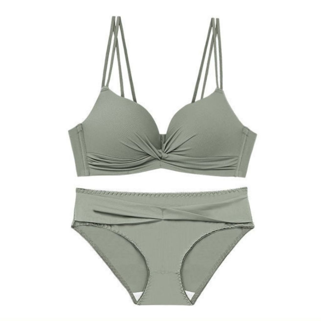 Bra Set Bh CD Braa Bha Wanita Remaja Korea Seamless Push Up Tanpa Kawat Size 34 36 38 Cup AB DELIANA