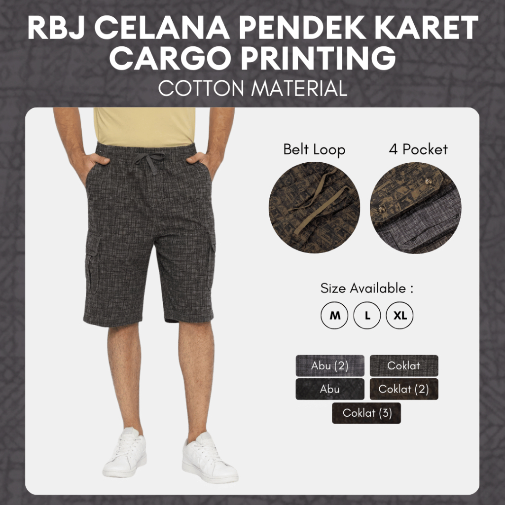 RBJ Celana Pendek Karet Cargo Printing Pria