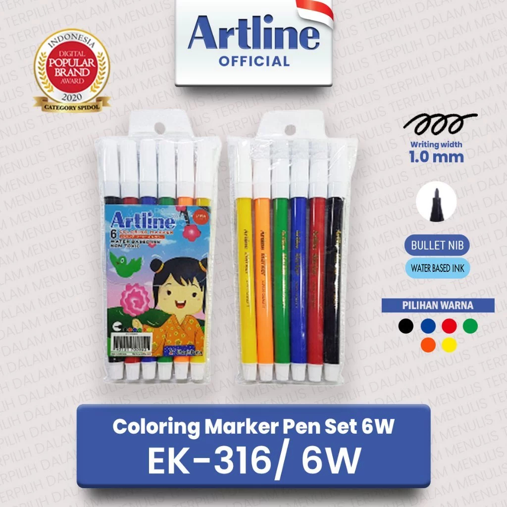 

SPIDOL KECIL MEWARNAI ARTLINE MARKER EK-316 SET 6 ALAT LUKIS WARNA