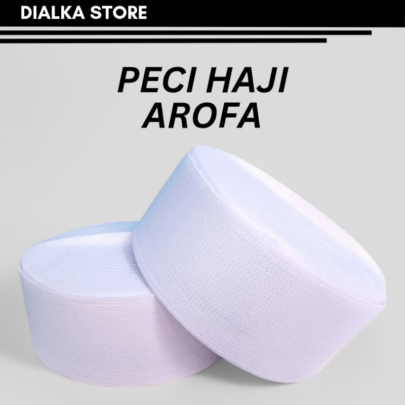 Peci Haji AROFA Putih ( Kopyah Haji Semi Kaku, Kopyah Santri ) Kopiah Muslim