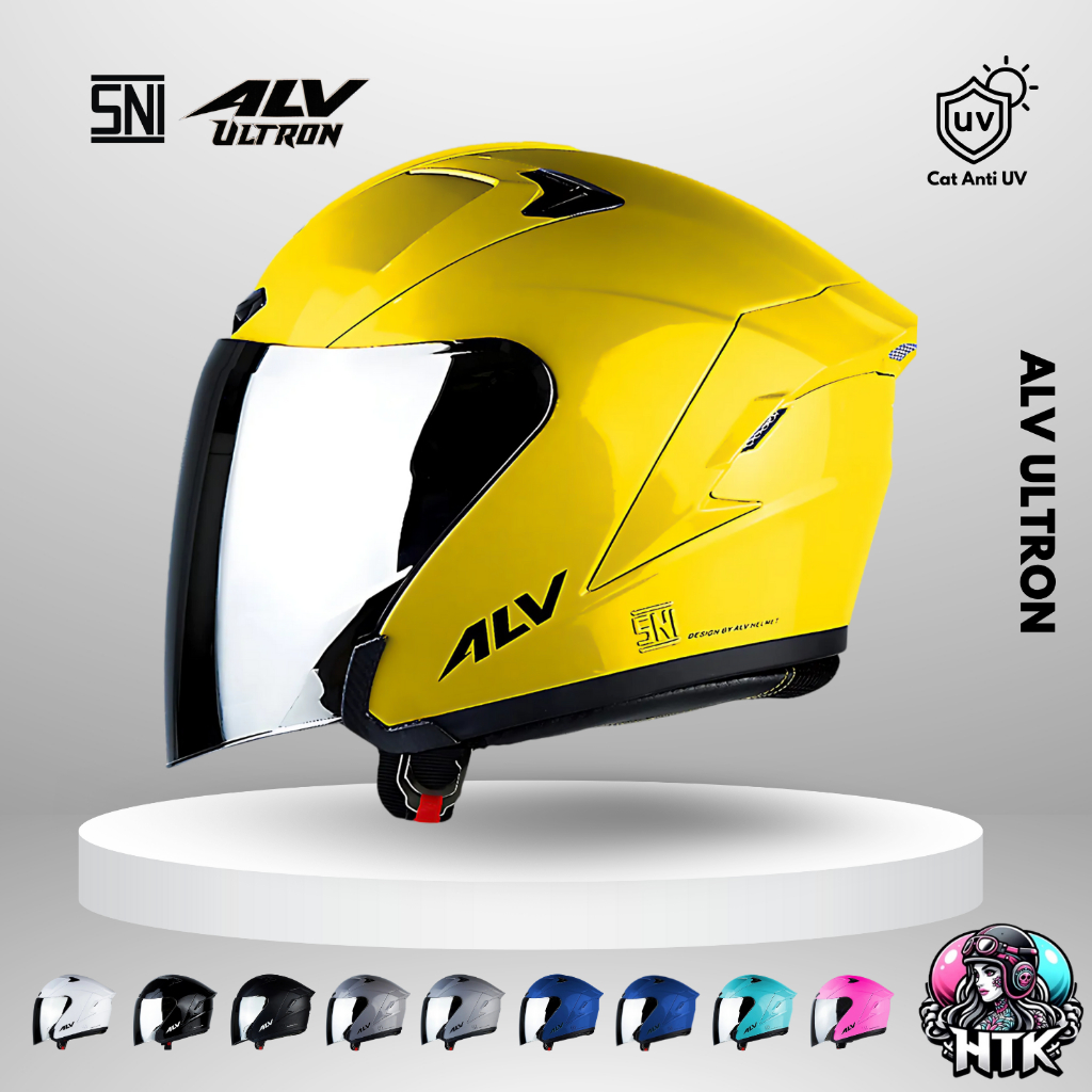 ALV ULTRON KUNING Helm Half Face Visor Bening/Silver Standart SNI | Helm Pria dan Wanita Dewasa
