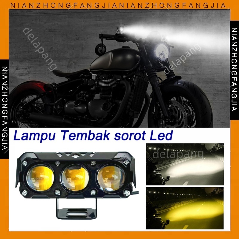 Lampu Sorot Tembak Mobil Lampu LED Tembak Sorot Motor 3 Mata mini 80 Watt 2 Warna Lampu Tembak Laser