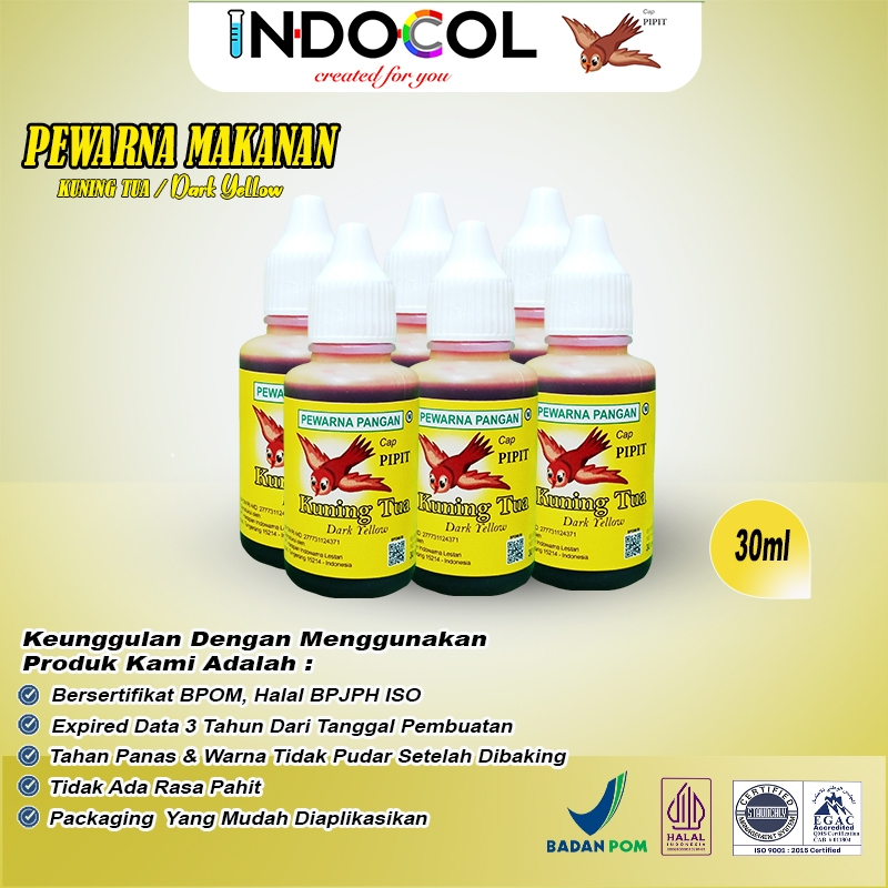 

PEWARNA CAIR KUNING TUA CAP PIPIT (1 LUSIN = 12 BOTOL x 30ml)