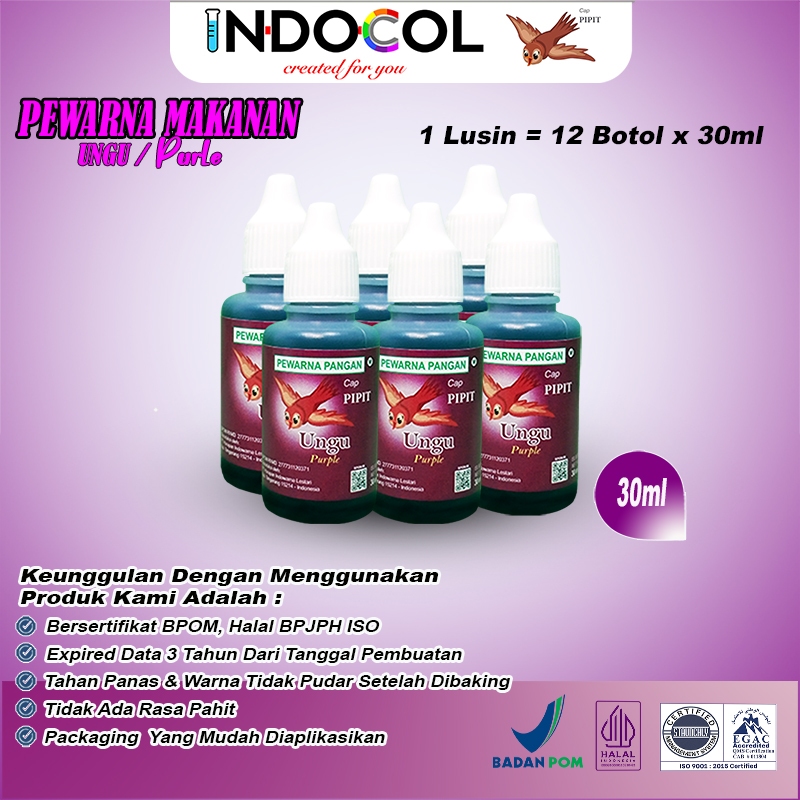 

PEWARNA CAIR UNGU CAP PIPIT (1 LUSIN = 12 BOTOL x 30ml)
