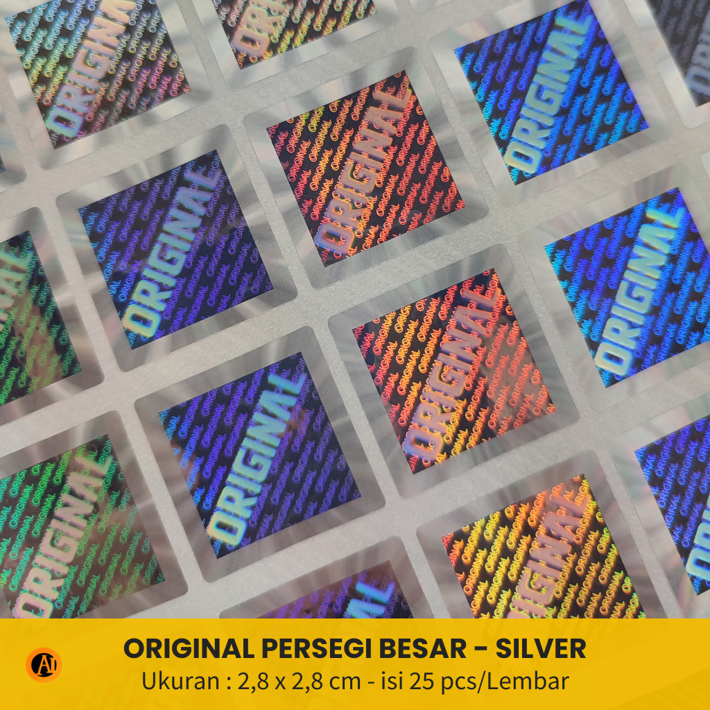 Stiker Hologram Original Silver Persegi Besar 2,8 x 2,8 cm - Segel Rusak Sarang Tawon