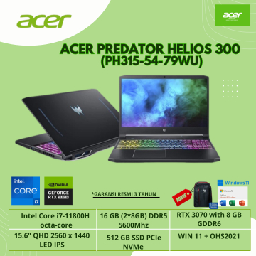 ACER PREDATOR HELIOS 300 PH315-54-79WU/I7-11800H /16GB /512GB/ RTX3070 165Hz /WIN11+OHS