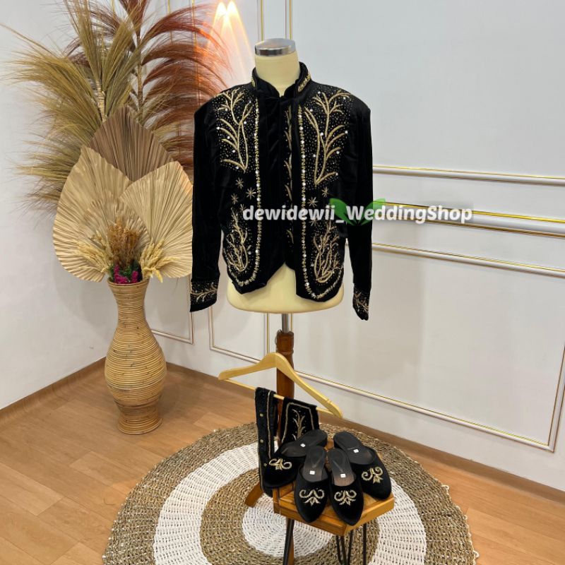 Beskap Bludru Pengantin - Payet Mewah | Standar / Jumbo / Super Jumbo | MA- Bonus Selop