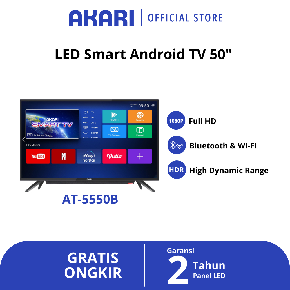 AKARI Smart Android TV 50 Inch Full HD Bluetooth AT-5550B ( LED TV 50 Inch )
