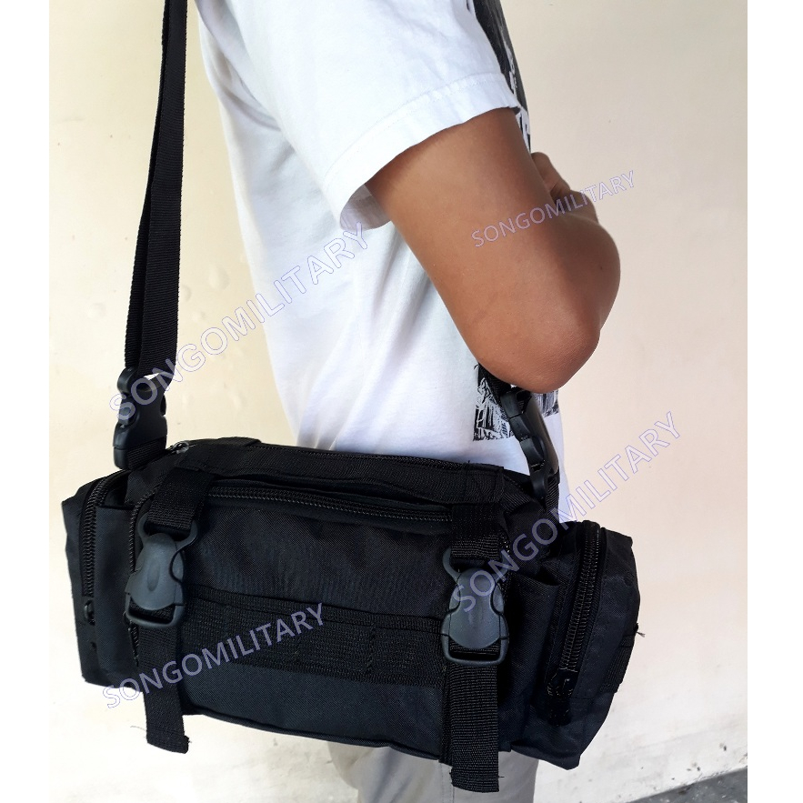 Tas Selempang Hitam Brimob / Tas Samping TNI Polri / Tas Pinggang Hitam
