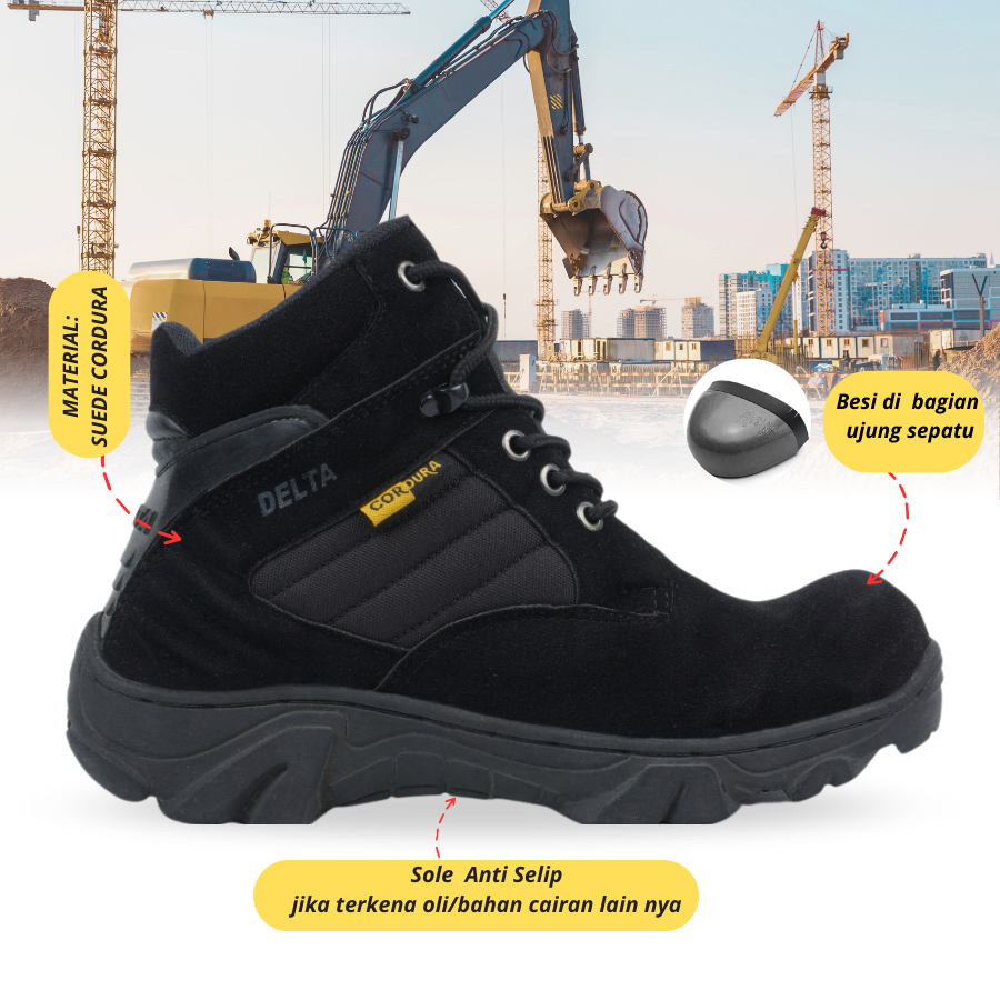 HOT SALE Sepatu Safety Pria Boots Safety Ujung Besi Delta Pendek-DeltaTinggi Sepatu Boots Pria