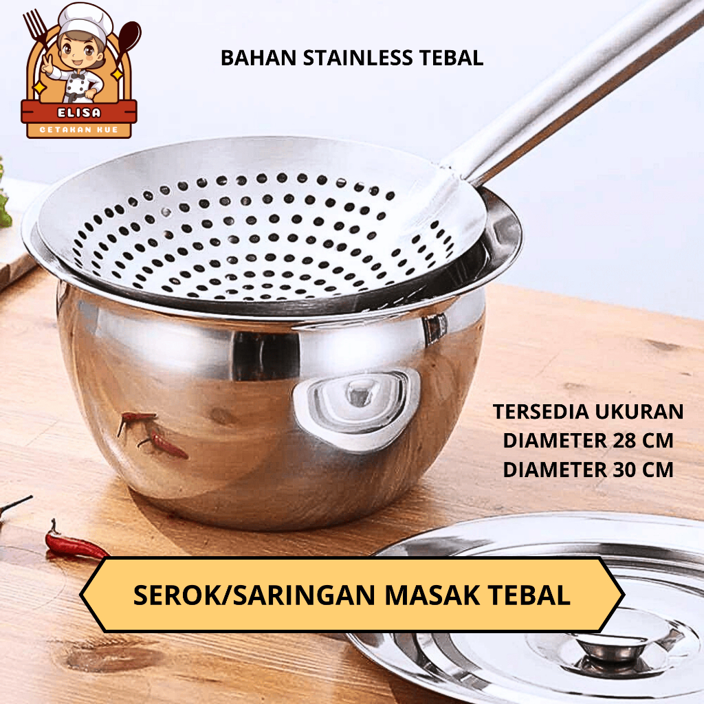 Serok Gorengan Tebal Saringan Masak Stainless 304 Uk Diameter 28 - 30 - 32 Cm