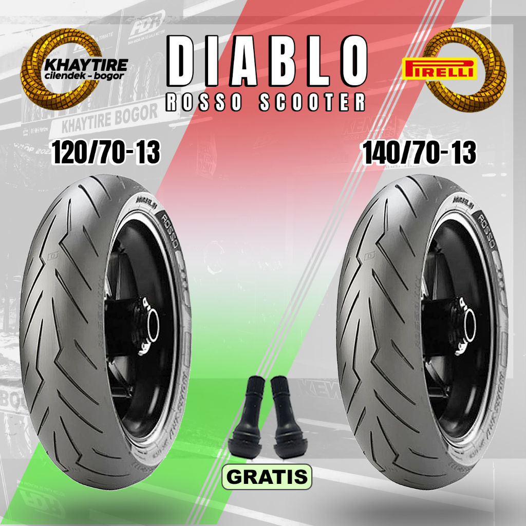Sepasang Ban Motor Nmax PIRELLI ROSSO SCOOTER 120/70 & 140/70 Ring 13 Tubeless