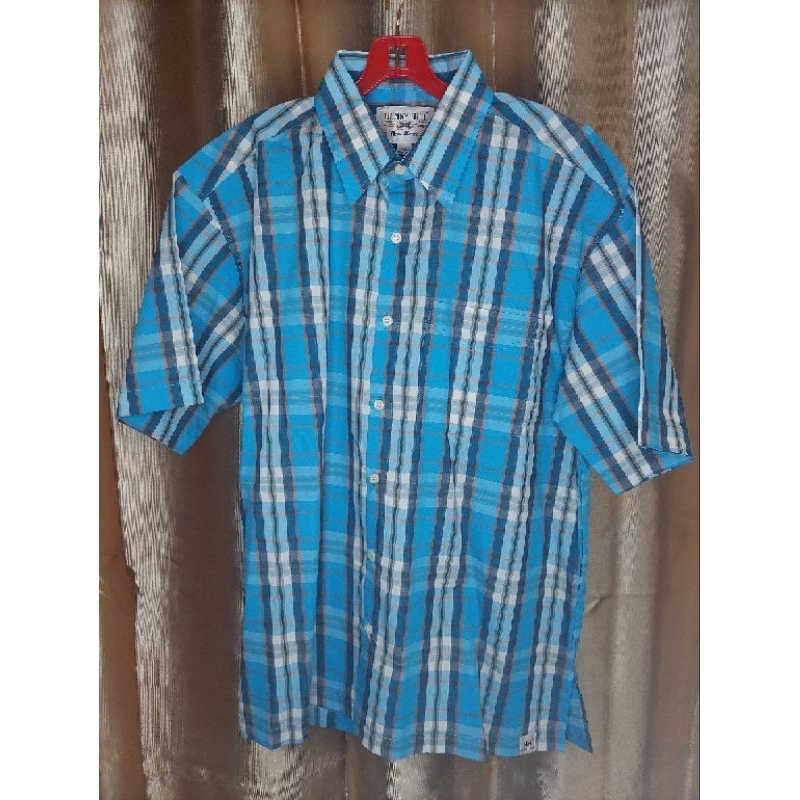 Preloved Kemeja Katun Pria motif Biru garis-garis