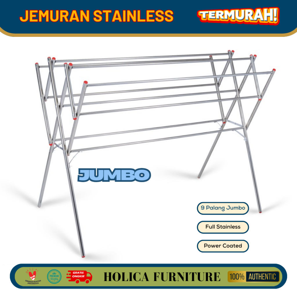 Jemuran Stainless Steel Jumbo 9 Palang  / Jemuran Estetik / Jemuran Stainless Murah