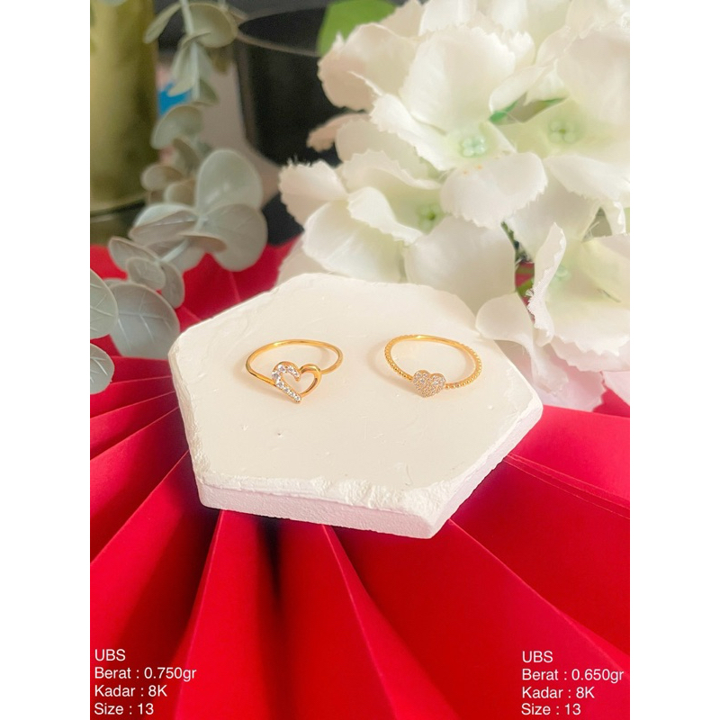 Perhiasan Cincin Emas Hati Permata UBS 8k/375