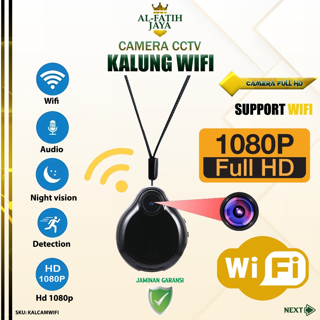 Liontin Camera WiFi Wireless Kamera Kalung Hidden Mini Kamera Tersembunyi Full HD 1080P Ultra Kecil 