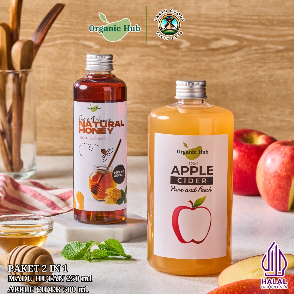 

Organic Hub Paket Hemat 2 in 1 Apple Cider With Mother Cuka Apel Murni Madu Hutan Organik Murni