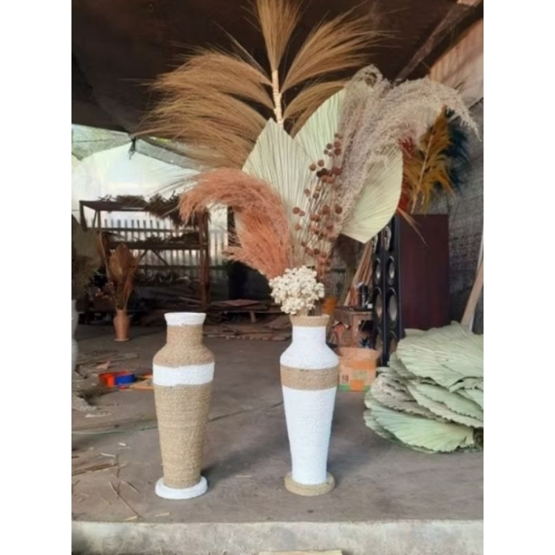 Paket lengkap termurah/ vas guci 50 CM/ daun palem kering/ pampas/ rayung/ bunga kering/ dekorasi