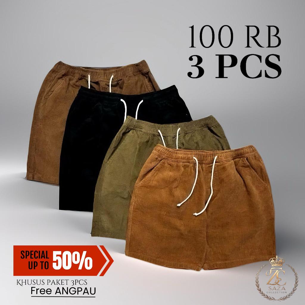 (SAZA)BEST SELLER 90 RIBU DAPAT 3 CELANA CORDUROY PRIA PENDEK SAKU RESLETING PREMIUM