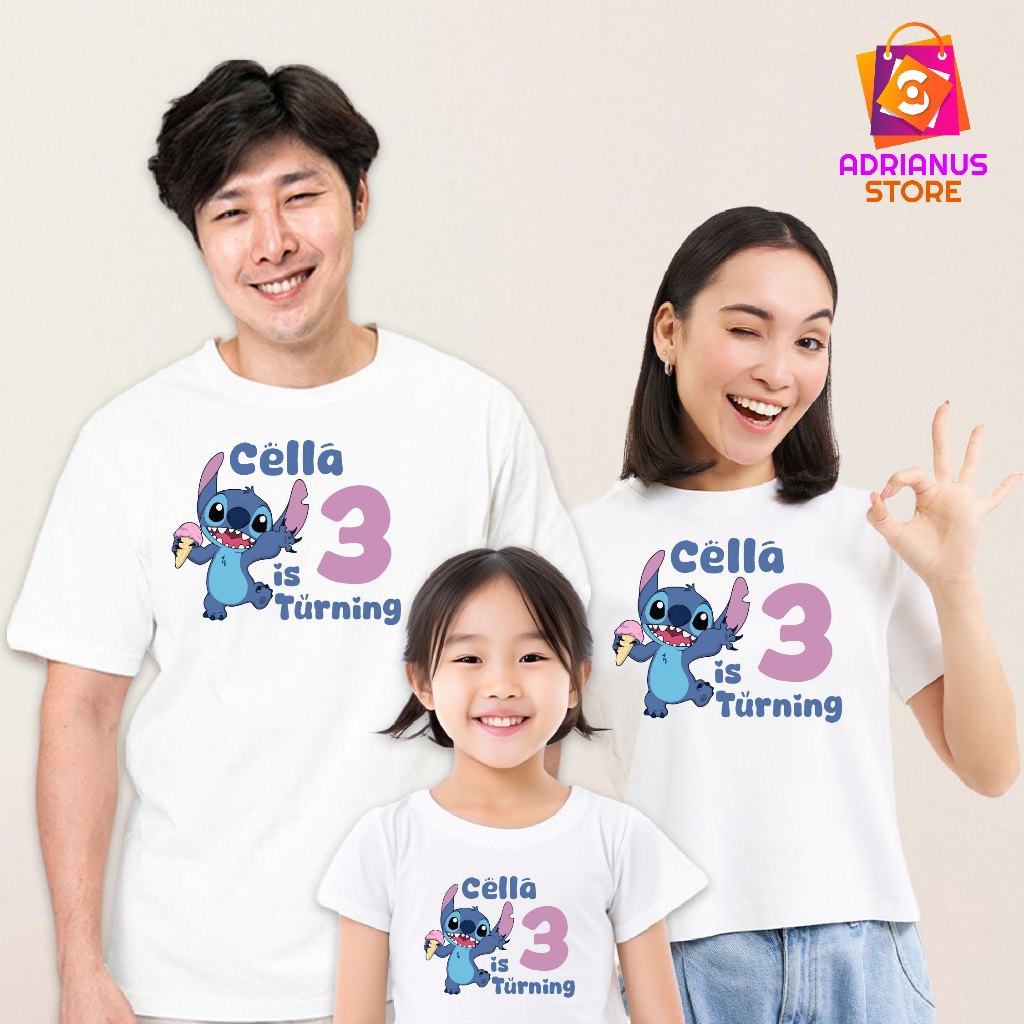 Baju kaos keluarga | kaos custom family custom ulang tahun | Gratis Biaya Desain | Dsiney Stitch