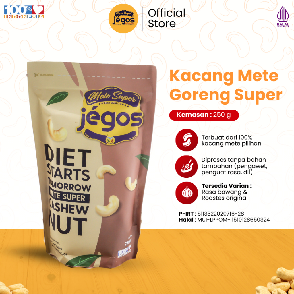 

Kacang Mete Goreng Super Utuh Rasa Bawang Kualitas Mede Premium Kemasan 250gr Jegos