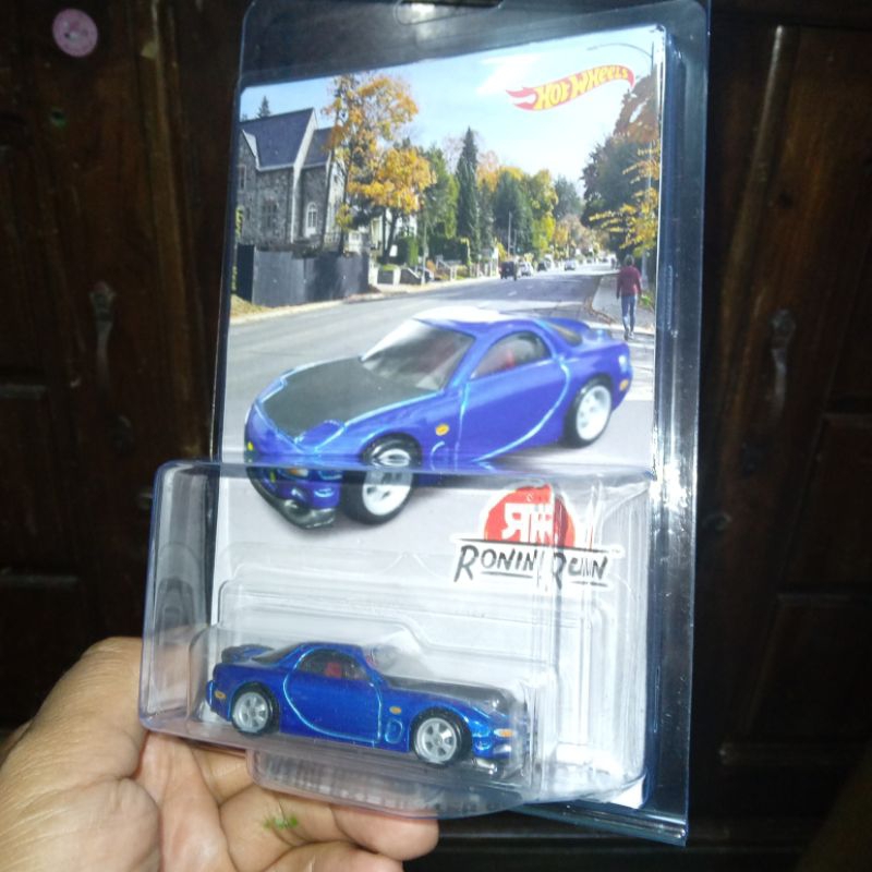 Custom Card Ronin Run Mazda RX7 Amemiya Blue Black Rubber Tires Free Protector Hw Hot Wheels Hotwhee